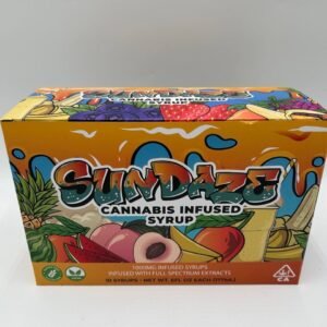 SunDaze 1000MG Infused Syrups 7 flavor collection with colorful fruit-inspired packaging and full-spectrum infused syrup bottles