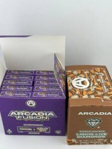 Arcadia Fusion Flavor Breakdown
Pielatti × Frozen Punch: Creamy dessert character paired with a chilled fruit-punch direction.
Blue Zours × Push Pop: Sour blue candy balanced by a sweet frozen-treat profile.
Pink Fanta × White Z: Fruity soda sweetness with a softer candy finish.
Space Candy × Blueberry Banger: Bright candy notes layered with rich blueberry character.
Razzberry Caviar × Cap Junky: Tart raspberry sweetness contrasted by a deeper strain-led profile.
Candy Fumez × Rainbow Bomb: Colorful candy flavor with sweet fruit and light fuel-inspired depth.
Fiji Sunset × Cali Sunrise: Tropical fruit paired with sunny citrus character.
Mac 1 × Jack Herer: Herbal, earthy, citrus, and classic strain-inspired notes.
Rainbow Beltz × Sour Dream: Sour rainbow candy with a tangy fruit finish.
Codeine Dreams × Gobstopper: Layered hard-candy sweetness with a darker fruit direction.
Flavor descriptions are customer-friendly interpretations of the pairing names. Actual aroma and taste can vary by batch.