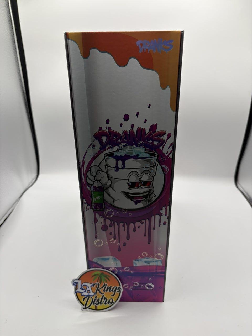 Authentic Dranks 2G disposable vape display box with assorted dual-flavor devices and LA Kings Distro logo Authentic Dranks 2G disposable vape display box with assorted dual-flavor devices and LA Kings Distro logo