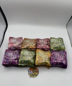 Authentic Terp Burst 800mg Moneydew Mist liquid diamond gummies with eight green pieces and resealable pouches