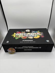 Sealed Authentic Arcadia Fusion 2G Disposable 100-pack master box with dual-flavor Liquid Live Diamonds branding LA Kings Distro logo