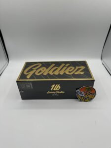 Authentic Goldiez Luxury Shatter 1/2 oz 14G envelope box with black and gold Goldiez packaging