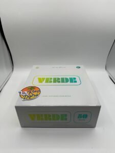 Authentic Verde 1G live rosin disposable devices and strain boxes in retail display packaging
