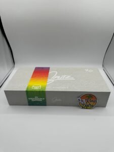 Splitz 2G Disposable Edition box with rainbow band, Made in California branding and dual-chamber 2 gram vape packaging
