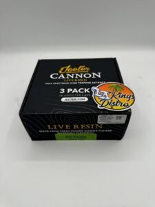 Jeeter Cannon Live Resin 3 Pack Papaya Punch box with three 0.5G infused Cannons and black packaging