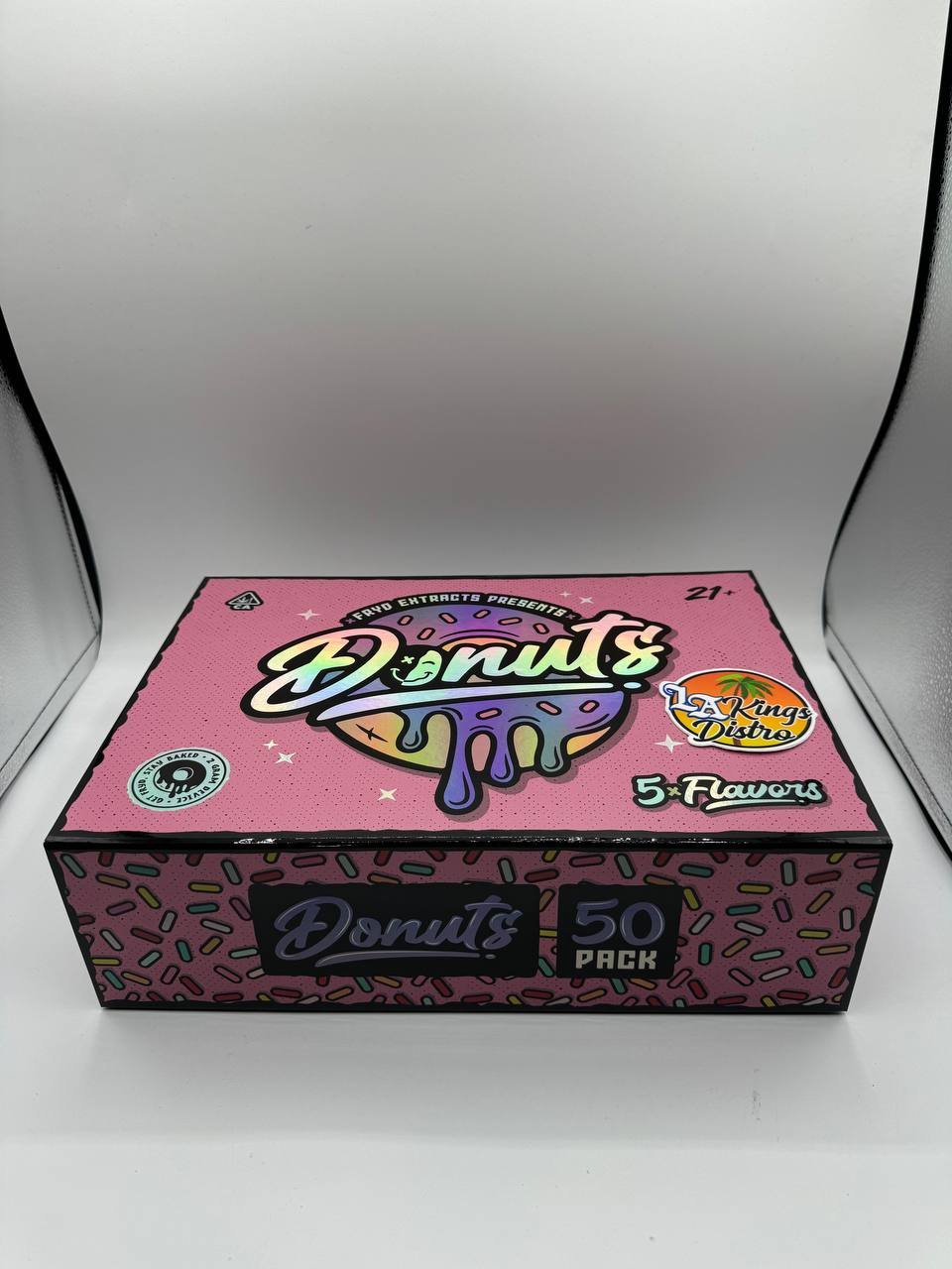 Authentic Fryd Donuts 2G disposables 50-pack box with five assorted Donuts flavors Authentic Fryd Donuts 2G disposables 50-pack box with five assorted Donuts flavors