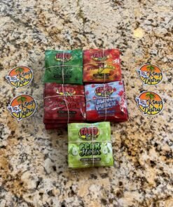 Authentic Faded Fruits 500MG cannabis-infused gummies in Sour Apple, Strawnana, Strawberry Cough, Maui Punch and Pear Herer flavors