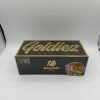 Goldiez Luxury Shatter 1 lb master box labeled 32 0.5 oz half-ounce shatter envelopes in black and gold packaging