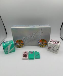 ZAZA Live Resin disposables with Sour Tangie packaging, rechargeable device and branded master box