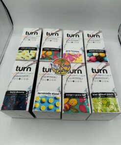 Authentic Turn 2G Botanica Blends disposable vape boxes featuring White Gummy Bear, Mango Guava OG, Gone Bananas, Gelato Paradiso, Berry Dreamy, Lemonade Stand and Kiwi Spiked Punch