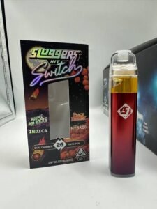 Authentic Sluggers Hit 2G disposable vape variety box with multiple strain-specific devices