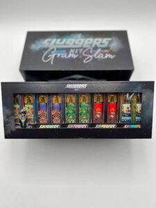 Authentic Sluggers Hit 2G disposable vape variety box with multiple strain-specific devices