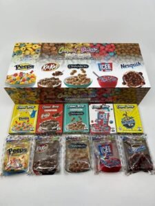 Cinnabon-themed Cereal Bars 600MG cannabis-infused chocolate bar held in a gloved hand