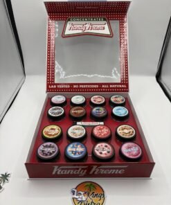 Kandy Kreme Concentrates Cookies & Kreme 1 oz jar beside packaged Premium Flower with Rosin Donut