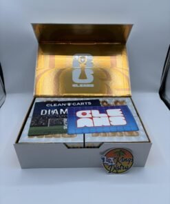 Authentic Clean Carts 2G Liquid Diamonds + Live Resin disposable vape display box with assorted flavors and Clean Carts devices.