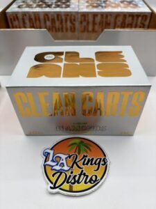 Authentic Clean Carts 2G Liquid Diamonds + Live Resin disposable vape display box with assorted flavors and Clean Carts devices.