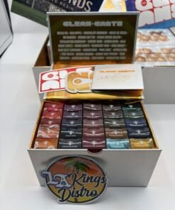 Authentic Clean Carts 2G Liquid Diamonds + Live Resin disposable vape display box with assorted flavors and Clean Carts devices.