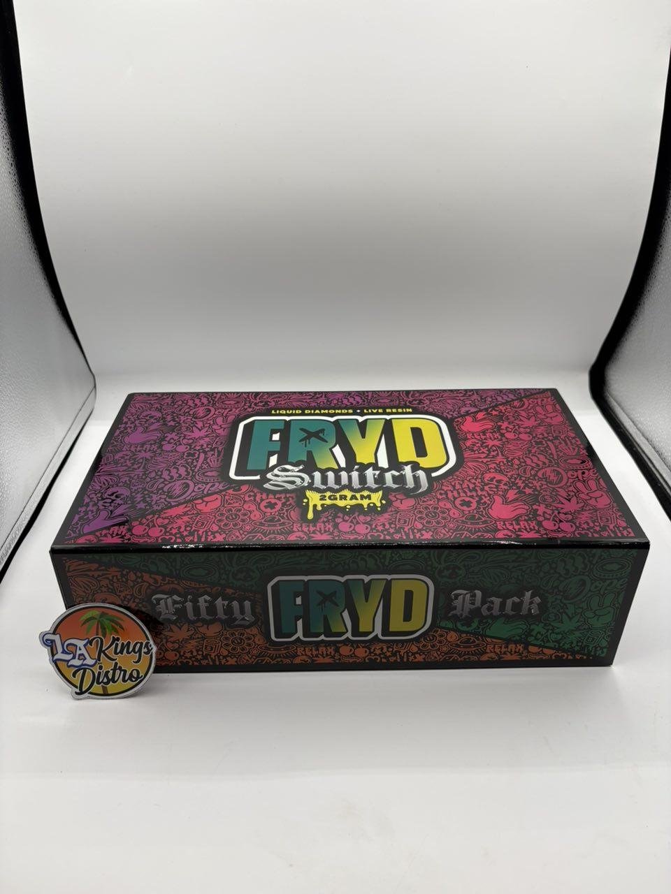 Authentic FRYD Switch 2G Liquid Diamonds and Live Resin dual-flavor disposable with digital display, colorful packaging and two included gummies. Authentic FRYD Switch 2G Liquid Diamonds and Live Resin dual-flavor disposable with digital display, colorful packaging and two included gummies.