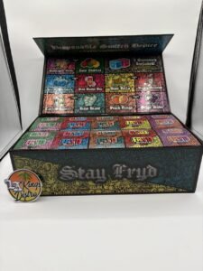 Authentic FRYD Switch 2G Liquid Diamonds and Live Resin dual-flavor disposable with digital display, colorful packaging and two included gummies.
