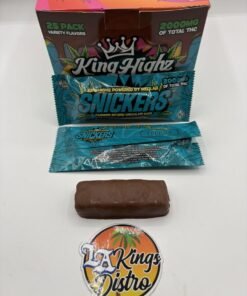 King Highz chocolate bar case showing five-flavor assortment chart