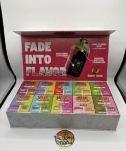 Rear view of Faded Fruits 2G Disposable showing integrated Flavor 1 and Flavor 2 LCD screen
