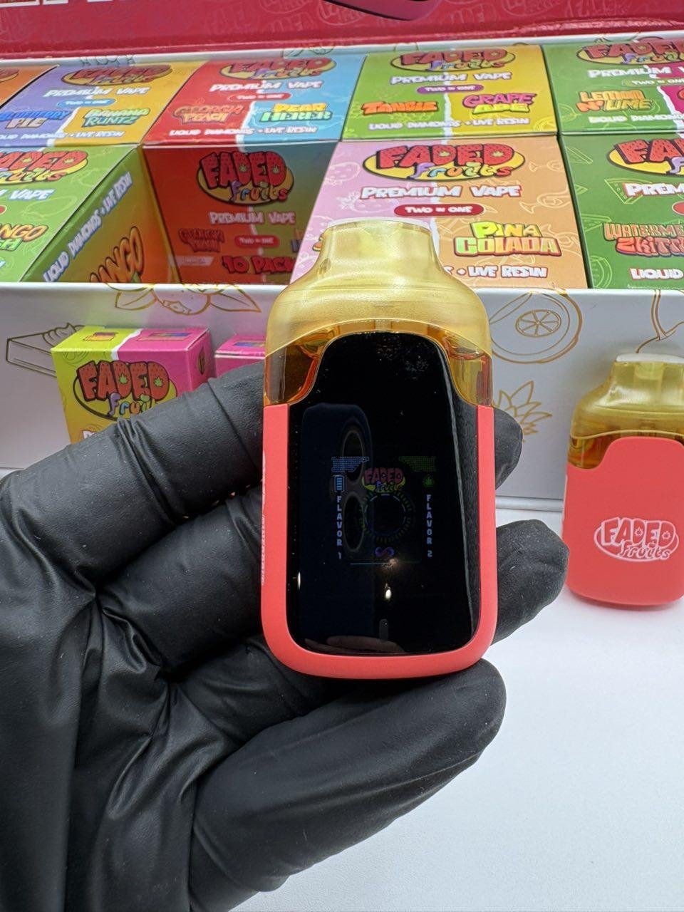 Faded Fruits 2G dual-flavor retail packaging marked Liquid Diamonds plus Live Resin Faded Fruits 2G dual-flavor retail packaging marked Liquid Diamonds plus Live Resin