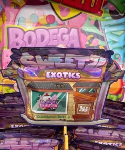 Sweetz Exotics 1LB premium cannabis flower variety box with 16 pre-packed 1oz strains and pink teal packaging